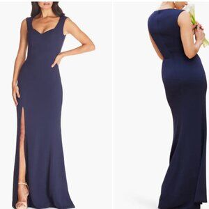 Dress the Population Navy Gown S Monroe Side Slit Dress NWT $248